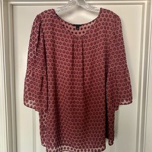 Ann Taylor rose sheer blouse with navy polka dots - size L